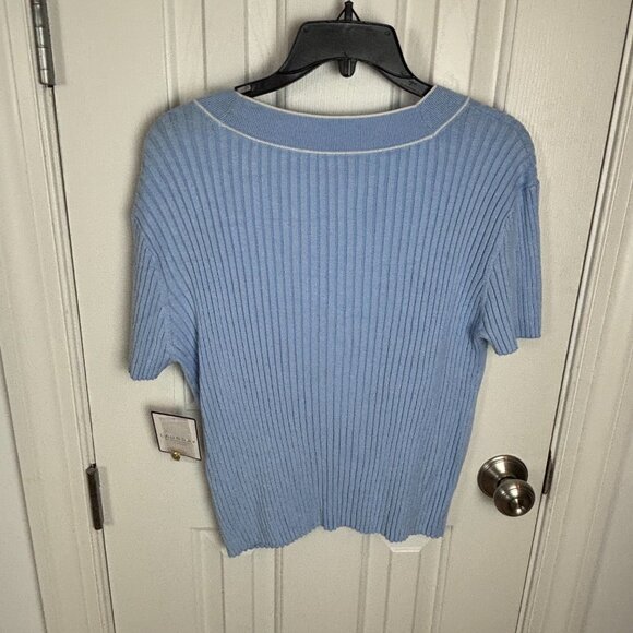 Laundry by Shelli Segal Short Sleeve V-Neck Cardigan Sweater Light Blue Size XL - Picture 2 of 4